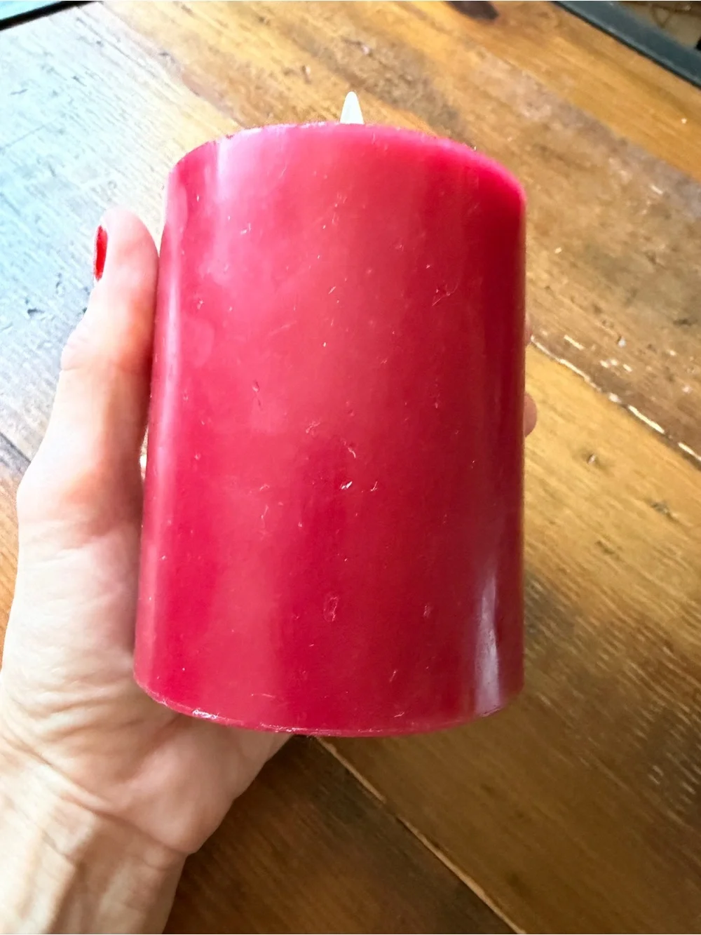 Pottery Barn Premium Flickering Flameless Red Wax Pillar Candle 3 x 3